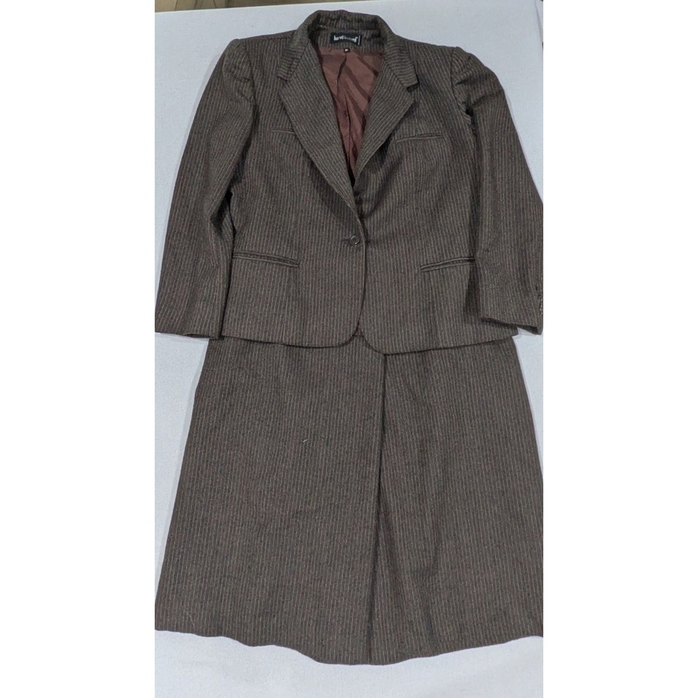 Harve Benard Skirt Suit Womens 16 Brown Excellent Wool Pinstripe Blazer Vintage